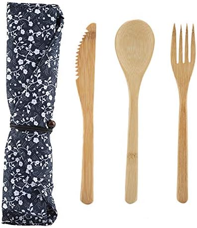 Estilo japonês reutilizável Kit de utensílios de jantar de bambu reutilizável Kit Kit Kinfe & Fork & Spoon