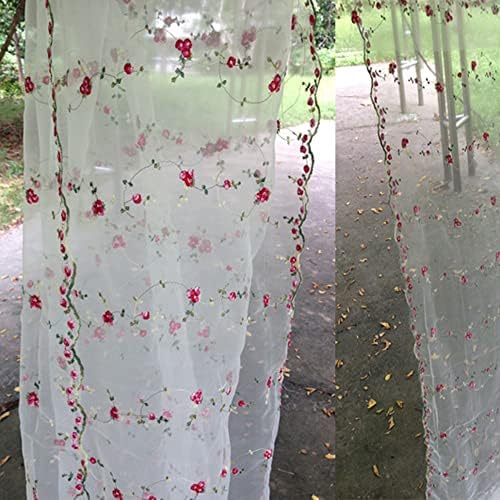 Tecido de costura de vestuário Organza Lace Tecido para vestido, tecido bordado de flores vermelhas para cortina, tecido de retalhos