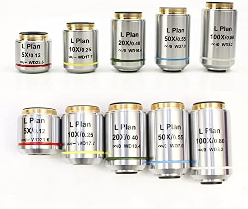 Acessórios para microscópio Lente objetiva 5x 10x 20x 50x 100x para consumíveis de laboratório de microscópio metalúrgico