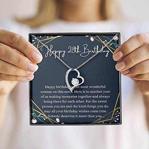 Jóias de cartão de mensagem, colar artesanal- Coração de presente personalizado, feliz colar de 28 anos com cartão de mensagem,