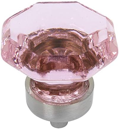 Cosmas 10 pacote 5268sn-p Cabinete de níquel de cetim botão de hardware com vidro rosa-diâmetro de 1-5/16