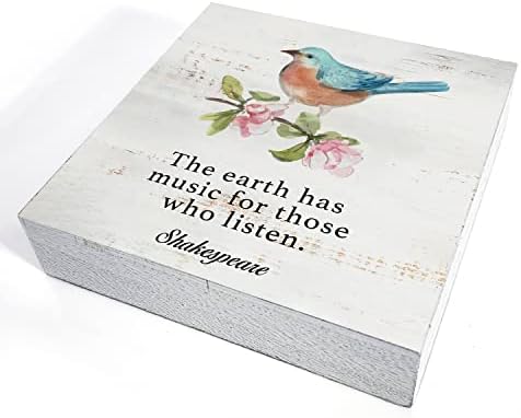 A Terra tem Music Wood Box Sign Decoração de casa Rússica pássaro mola de madeira Placa de placa de placa de placa para parede mesa de mesa de mesa de decoração de pássaro amante de pássaro presente