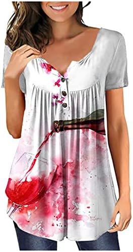 Caminhada da blusa para Lady Fall Summer Summer Cloth Manga Cotton V Neck Button Down Up Graphic Tee Q8 Q8