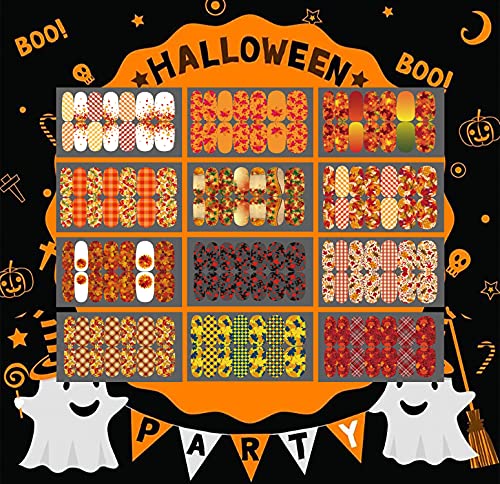 Jerclity 24 lençóis tiras de unhas de halloween adesivos de bordo folhas de unhas cheias para mulheres unhas de halloween adesivos de unhas de arte para design de halloween com arquivo de unhas