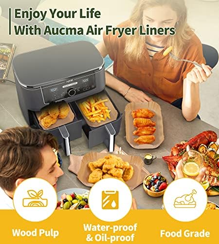 Air Fryer Disponível de papel, revestimentos de aeroporto retangular para Ninja Foodi DZ201 Acessórios para o forno de cesta dupla Inserir folha de pergaminho, cozinha de filtro de grau de alimento à prova d'água não branqueado