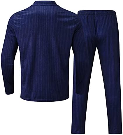 Blusa de zíper de colarinho de listra Two Men's Set Pants Peça Casual Pocket Casual Men Suits & Sets