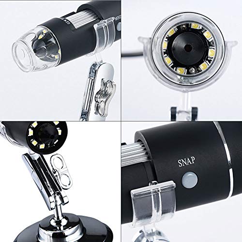 ADAMAS-BETA X4-500X Endoscópio de ampliação, 8 microscópio digital USB LED, câmera de controle de lâmpada com adaptador OTG e suporte de metal, compatível com o telefone Mac Android