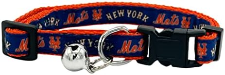 MLB Cat Collar Collar New York Mets Satin Cat Collar Baseball Collar para cães e gatos. Um colar de gato brilhante e colorido com pingente de sino tocando