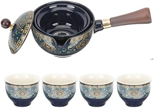CEALVIAN 1 Conjunto de chá de cerâmica 360 panela de chá de rotação com 4pcs xícaras de chá de porcelana chinês kung fu pa