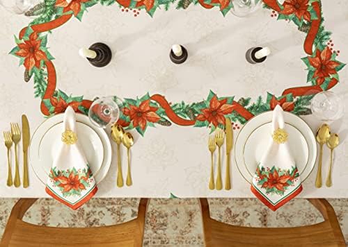 Yihomer Poinsettia Ribbon Prognised Fabric Tonela de mesa de Natal - Tala de mesa livre de rugas para férias de inverno de Natal, retângulo de 60 x 120 polegadas