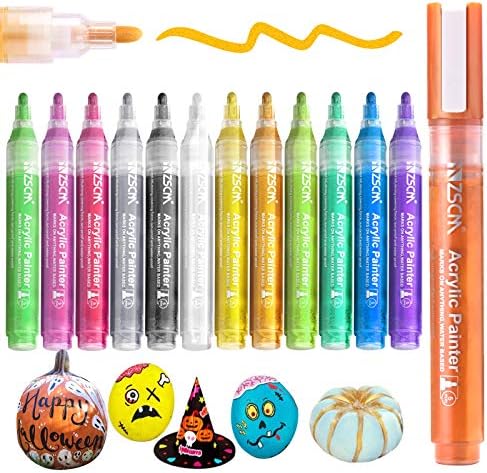 Pontas de tinta marcadores acrílicos, ZSCM 12 Cores Marcadores de tinta para pintura de abóbora de Halloween, marcador de arte metálica,