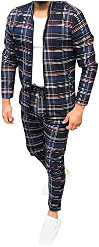 Zhuer Men's Casual Plaid Tracksuit 2 Peça Full Zip Manga Longa Suad Suact Sweet Roupfits Fits Fitores de corrida Fall