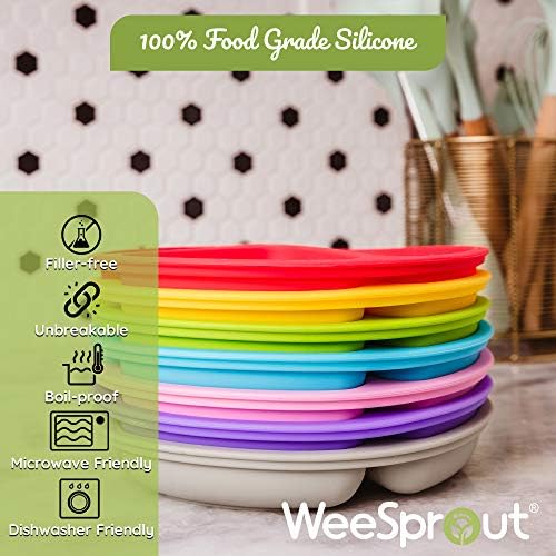 Placas de sucção Weesprout com tampas para bebês e crianças pequenas | de silicone | As placas ficam com o recurso de sucção | Design dividido | Microondas e lava -louças Safe | 3 pacotes