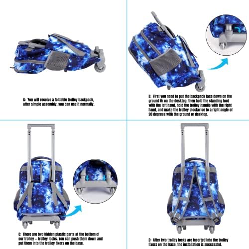 Mochila rolante de Seastig para Kids Wheeled Backpack 18in Double Handding Mackpack com rodas