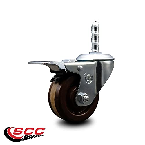Castro de haste rosqueada giratória fenólica de alta temperatura com roda marrom de 4 x 1,25 e 3/4 de caule e freio