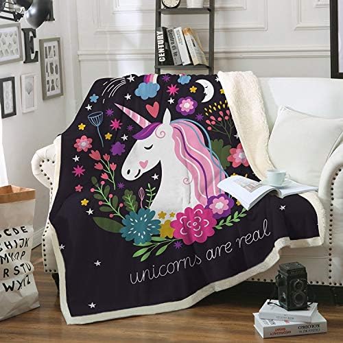 Sleepwish Unicorn Blanket Tamanho Twin Tamanho fofo unicórnio sherpa cama cobertor meninas preto rosa desenho animado