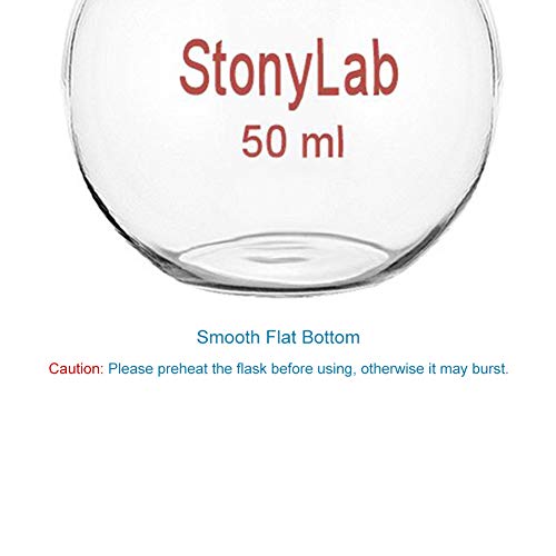 Glass de vidro de stonylab 50ml de parede pesada de fundo liso de fundo liso, com junta externa padrão do cone 24/40, 50ml