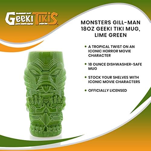 Geeki tikis 18 onças caneca cerâmica | Monstros Gill-Man | Verde limão