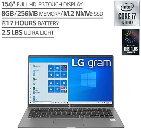 LG Gram 15z90n-laptop 15,6 IPS Ultra-Lightweight, 10th Gen Intel Core i7, 8 GB-RAM, 256b SSD, Windows 10 Home, 17 horas de partida, USB-C, HDMI, -Headphone Input-Silver
