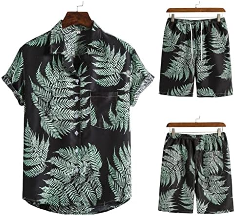 Yfqhdd havaiano no estilo de praia colarinho de colarinho curto shorts de manga curta Terno masculino de duas peças