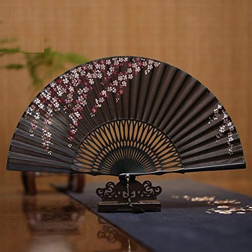 Ventilador dobrável do lyzgf, ventilador de mão dobrável chinês retro pêssego flor de hidropira ventilador de seda com molduras de