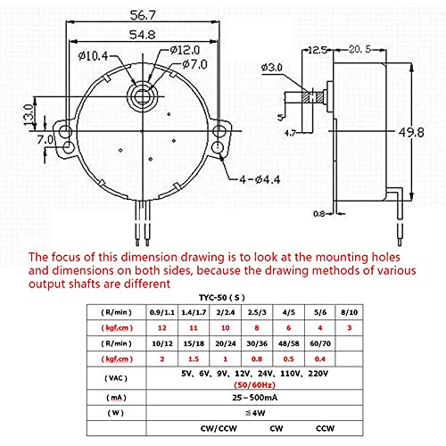 Motor síncrono de Jutagoss, TYC-50 HORIZONTAL HOLE TAPPING DIREÇÃO CCW, 4 WATT AC 110V 15-18 rpm, 2 pcs