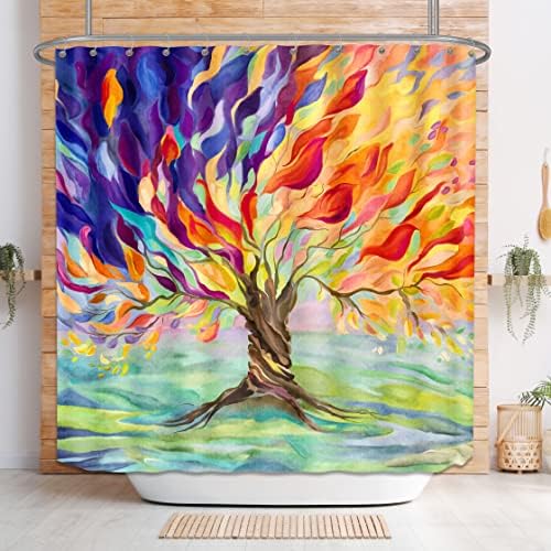 Vidsolar colorido de árvore colorida cortina de óleo pintura a óleo Árvore da vida Cortinas decorativas Cortes de banho impermeabilizadas