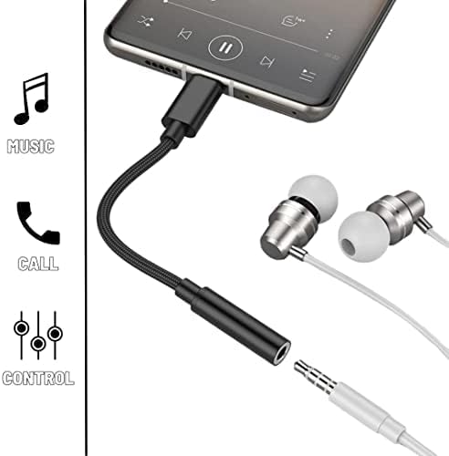 Adaptador de áudio do telefone do fone de ouvido USB C a 3,5 mm, adaptador Aux feminino USB C a 3,5 mm compatível com Samsung,