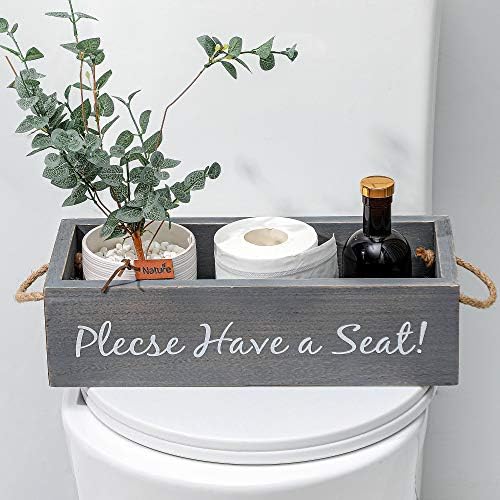 Caixa de decoração do banheiro TFER com titular de papel higiênico de fazenda Caixa de organizador rústico para sala de estar, decoração de cozinha - por favor, tenha um assento