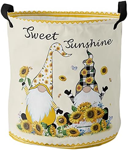 Cesto de lavanderia gnome gnome grande 16,5 x17 cesto de lavanderia à prova d'água, rústica de abelhas florais de verão de primavera colapsível cobertores cestas de armazenamento cesto para quarto de banheiro quarto sala de estar