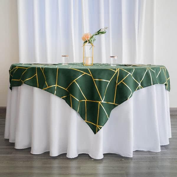 Talha de mesa quadrada de poliéster efavormart 54 x54 com padrão geométrico de papel alumínio dourado - perfeito para casamento, decoração em casa, festas, eventos, festas de férias, banquete e decoração - Hunter Emerald Green Green
