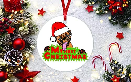 Primeiro ornamento de Natal do ornamento de Natal Ornamento de cerâmica do cão meu primeiro ornamento de Natal 2021 Ornamento de porcelana de 3 polegadas para a árvore de natal pendurada cão