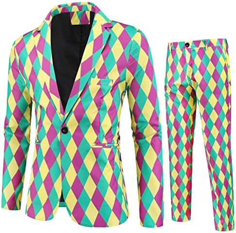 Beuu 2 peças Blazer Suits Sets para homens, Slim Fit Graphic Print One Button Tuxedo calças