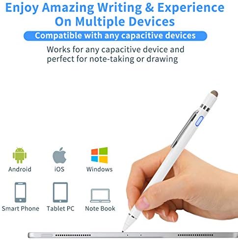2 em 1 caneta digital de caneta ativa com 1,5 mm de ponta Ultra Fine para iPad iPhone Samsung Tablets, trabalha em telefones e tablets com tela sensível ao toque, bom em desenhar e escrever, cinza