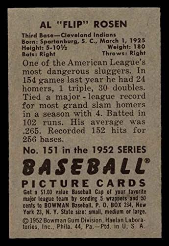 1952 Bowman Baseball Card151 Al Rosen, da Cleveland Indians Grade Excellent