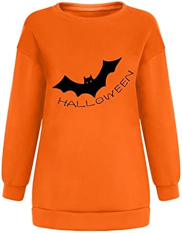 Sorto de manga longa para mulheres camisetas de impressão de letra de bastão Halloween Casual Casual Fit Tops Tops Crewneck Fantases