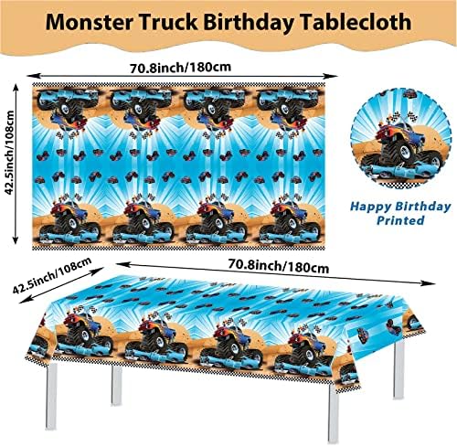 Monster Trucks Festas de festa de aniversário, Jam & Grave Digger tema Tonelada de bandeira quadriculada Tonelada de mesa e cenário de fotografia para decorações de festas de caminhão infantil