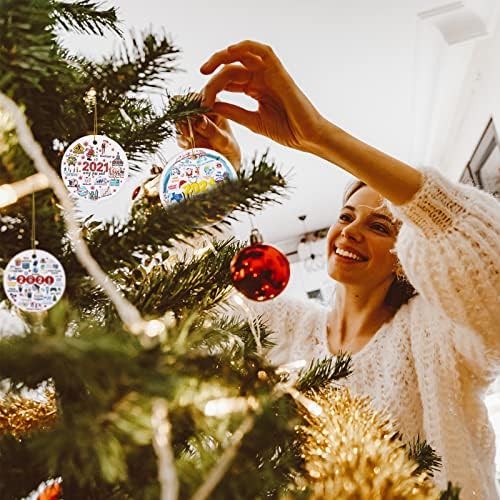 2021 Decorações de árvores de Natal Ornamentos, Toovren Decorações de Natal de Cerâmica Impressa de dois lados para árvore