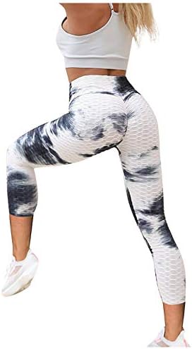Levantando o nono calças de bolhas femininas, exercício de tie-dye de ioga, dobra respirável sobre calças de ioga para mulheres magras