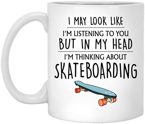 Q. Paddyshops Skateboarding Gift, caneca de skate, presentes engraçados de skate, presentes de skate para ele, filho, homens, namorado, ela, amantes de skate 11 onças