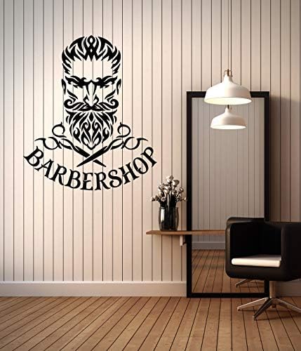 Logotipo de parede de vinil logotipo de barbearia de tesoura adesivos de barba moderna
