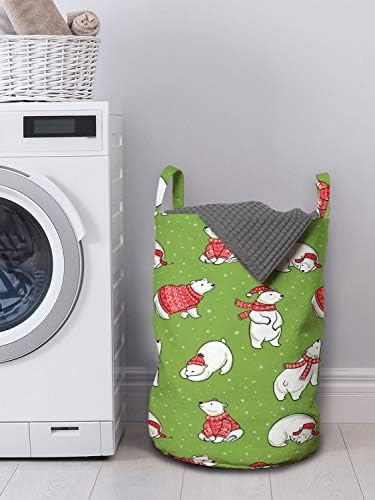 Bolsa de lavanderia de Natal lunarável, ursos polares em suéteres tema de amante de animais engraçado elementos de
