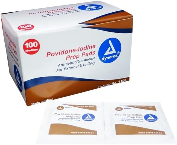Almofadas de preparação de iodo de Poveidona anti -sépticas, germicidas de primeiros socorros, 100 pacote