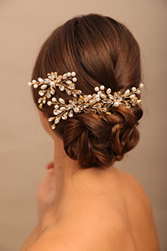 Yertter 3pcs Casamento Gold Crystal Hair Pins Definir updo Rhinestone Crystal Rhinestone Cabine