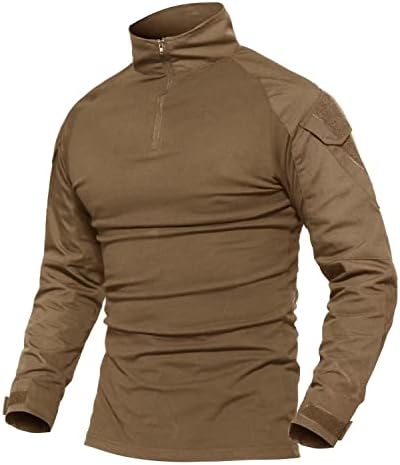 Camisas militares táticas masculinas de Magcomsen 1/4 Zip de manga comprida com bolsos