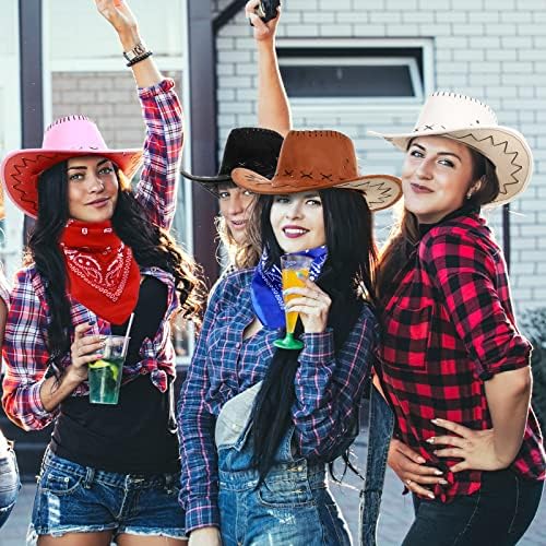 24 PCs chapéu de cowboy ocidental com chapéus de festa bandanna cowboy bandannas cowgirl hat vaca vaca garotinha hat girl