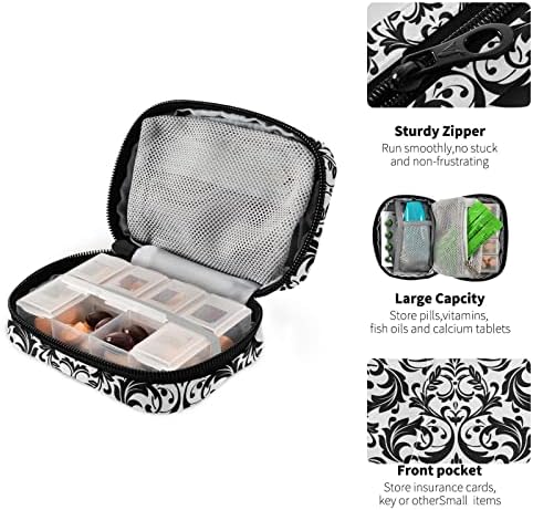 Ollabaky Black Flowers Pill Caso 7 dias Organizador de pílula Viagem portátil Weekly Pill Box Bag Container com zíper para