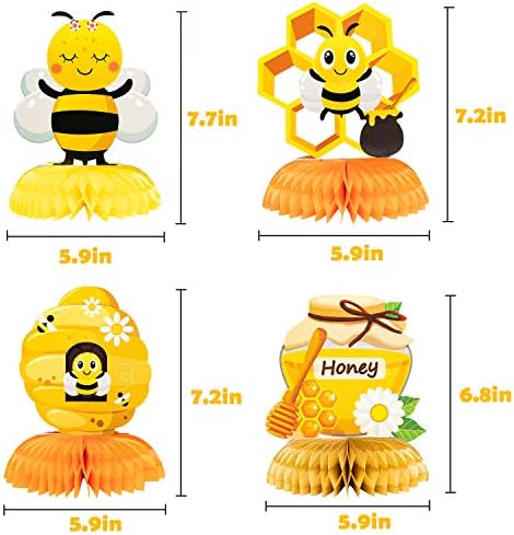 OSNIE 6 PCS Springtime Honey Bee Honeycomb Centerpieces Tabels Toppers Summer Bumble Bee Table Decor Sweet, assim