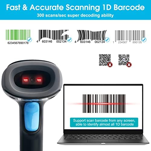 Sumicor 1D Barcode Scanner, 2,4g de conexão sem fio e USB compatível com o Windows 7 10 11, CCD Sensor Handheld Code