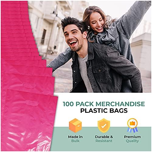 100 pacote 9 x 12 com 1,25 mil de espessura de espessura rosa sacos de varejo de plástico brilhante - alças cortadas